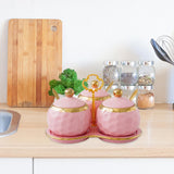 Maxbell 3Pcs Ceramic Spice Jars Condiment Jars for Restaurants Sugar Kitchen Counter Pink