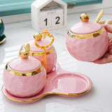 Maxbell 3Pcs Ceramic Spice Jars Condiment Jars for Restaurants Sugar Kitchen Counter Pink