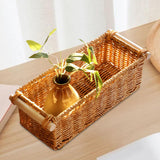 Maxbell 2xImitation Rattan Baskets Storage Basket Bin Rectangular for Home Bar Kitchen M
