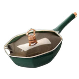 Maxbell Octagonal Frying Pan with Lid Cooking Saucepan for Restaurant Camping Picnic Green
