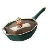 Maxbell Octagonal Frying Pan with Lid Cooking Saucepan for Restaurant Camping Picnic Green