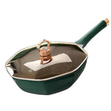 Maxbell Octagonal Frying Pan with Lid Cooking Saucepan for Restaurant Camping Picnic Green