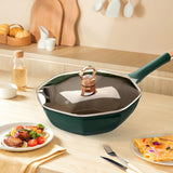 Maxbell Octagonal Frying Pan with Lid Cooking Saucepan for Restaurant Camping Picnic Green