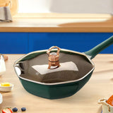 Maxbell Octagonal Frying Pan with Lid Cooking Saucepan for Restaurant Camping Picnic Green