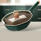 Maxbell Octagonal Frying Pan with Lid Cooking Saucepan for Restaurant Camping Picnic Green
