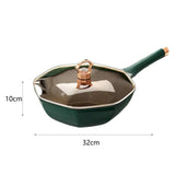 Maxbell Octagonal Frying Pan with Lid Cooking Saucepan for Restaurant Camping Picnic Green