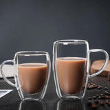 Maxbell Maxbell Double Walled Glass Coffee Mug Modern with Handle for Smoothies Juice Yogurt 350ml