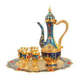 Maxbell Maxbell Turkish Teapot Set Wine Pot Antique with 6 Coffee Cup for Hotel Home Wedding blue