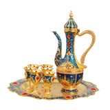 Maxbell Maxbell Turkish Teapot Set Wine Pot Antique with 6 Coffee Cup for Hotel Home Wedding blue
