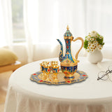 Maxbell Maxbell Turkish Teapot Set Wine Pot Antique with 6 Coffee Cup for Hotel Home Wedding blue