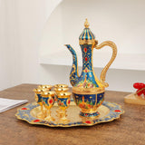 Maxbell Maxbell Turkish Teapot Set Wine Pot Antique with 6 Coffee Cup for Hotel Home Wedding blue