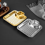 Maxbell Maxbell Roasting Pan Bakeware Compartment Fried Food Server for Garlic Rings Chicken Silver