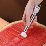 Maxbell Maxbell 2 in 1 Watermelon Cutter and Fork Fruit Fork Summer for Party Camping Picnic Argent