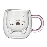 Maxbell Maxbell Double Wall Mug Animal Tea Coffee Cup for Kids Valentine's Day Birthday Gift White Cat PinkHandle