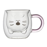 Maxbell Maxbell Double Wall Mug Animal Tea Coffee Cup for Kids Valentine's Day Birthday Gift White Cat PinkHandle