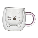 Maxbell Maxbell Double Wall Mug Animal Tea Coffee Cup for Kids Valentine's Day Birthday Gift White Cat PinkHandle