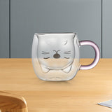 Maxbell Maxbell Double Wall Mug Animal Tea Coffee Cup for Kids Valentine's Day Birthday Gift White Cat PinkHandle