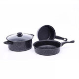 Maxbell 3x Pots and Pans Set Sturdy Kitchen Cookware Set for Restaurant Kitchen Home Black