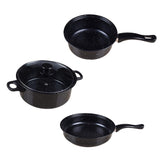 Maxbell 3x Pots and Pans Set Sturdy Kitchen Cookware Set for Restaurant Kitchen Home Black