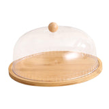 Wooden Cake Stand Cheese Bread Pastries with Dustproof Dome Cake Holder Tray Large