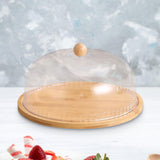 Wooden Cake Stand Cheese Bread Pastries with Dustproof Dome Cake Holder Tray Large