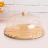 Wooden Cake Stand Cheese Bread Pastries with Dustproof Dome Cake Holder Tray Large