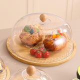Wooden Cake Stand Cheese Bread Pastries with Dustproof Dome Cake Holder Tray Large