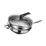 Maxbell Stainless Steel Wok Pan with Glass Lid and Steamer Easy to Clean for Kitchen 34cm