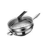Maxbell Stainless Steel Wok Pan with Glass Lid and Steamer Easy to Clean for Kitchen 34cm