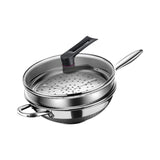 Maxbell Stainless Steel Wok Pan with Glass Lid and Steamer Easy to Clean for Kitchen 36cm
