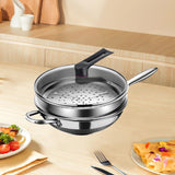 Maxbell Stainless Steel Wok Pan with Glass Lid and Steamer Easy to Clean for Kitchen 36cm
