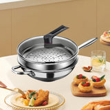 Maxbell Stainless Steel Wok Pan with Glass Lid and Steamer Easy to Clean for Kitchen 36cm