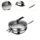 Maxbell Stainless Steel Wok Pan with Glass Lid and Steamer Easy to Clean for Kitchen 36cm