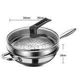 Maxbell Stainless Steel Wok Pan with Glass Lid and Steamer Easy to Clean for Kitchen 36cm
