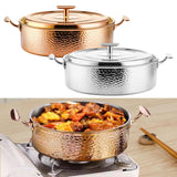 Maxbell Hammered Copper Hot Pot Stew Pot Easy Carrying for Caterers Picnic Household Gold S