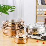 Maxbell Hammered Copper Hot Pot Stew Pot Easy Carrying for Caterers Picnic Household Gold S