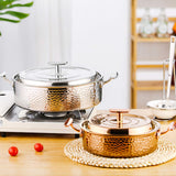 Maxbell Hammered Copper Hot Pot Stew Pot Easy Carrying for Caterers Picnic Household Gold S