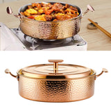 Maxbell Hammered Copper Hot Pot Stew Pot Easy Carrying for Caterers Picnic Household Gold M