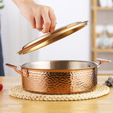 Maxbell Hammered Copper Hot Pot Stew Pot Easy Carrying for Caterers Picnic Household Gold M