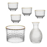 Maxbell Glass Sake Set Creative Multipurpose Hammered Texture Decanter for Bar Shelf gold edge