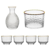 Maxbell Glass Sake Set Creative Multipurpose Hammered Texture Decanter for Bar Shelf gold edge