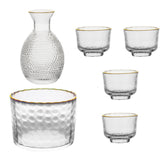 Maxbell Glass Sake Set Creative Multipurpose Hammered Texture Decanter for Bar Shelf gold edge