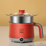 Maxbell Electric Hot Pot with Steamer Hotpot Ramen Cooker for Fried Rice Ramen Grey Red