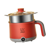 Maxbell Electric Hot Pot with Steamer Hotpot Ramen Cooker for Fried Rice Ramen Grey Red