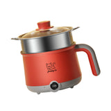 Maxbell Electric Hot Pot with Steamer Hotpot Ramen Cooker for Fried Rice Ramen Grey Red