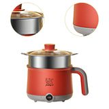 Maxbell Electric Hot Pot with Steamer Hotpot Ramen Cooker for Fried Rice Ramen Grey Red