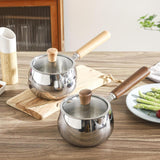 Maxbell Stainless Steel Milk Pot with Clear Lid Pasta Pot Soup Pot for Hotel Kitchen wood