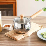 Maxbell Stainless Steel Milk Pot with Clear Lid Pasta Pot Soup Pot for Hotel Kitchen wood