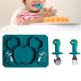 Maxbell Baby Plate Easy to Clean with Fork Spoon Training Feeding Divided Plate Dish E