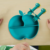 Maxbell Silicone Suction Plate Dinnerware Compact Food Plate for Table Kids Toddlers Green Apple A